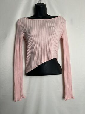 Garage Light Pink Ribbed Asymmetrical Boatneck Top